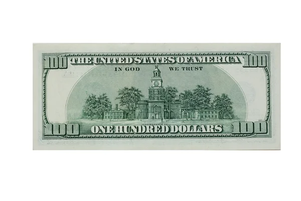Τραπεζογραμμάτιο των εκατό δολλαρίων, απομονωθεί σε λευκό με διαδρομή αποκοπής. — Φωτογραφία Αρχείου