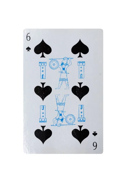 Шість з клубів старовинна гральна картка — стокове фото