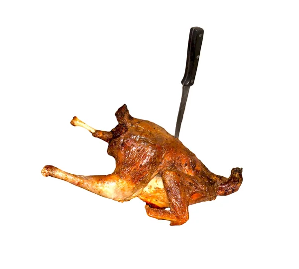 Intero arrosto pollo su sfondo bianco — Foto Stock