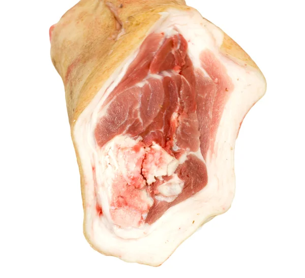 Carne di maiale cruda (gamba) isolata su sfondo bianco — Foto Stock