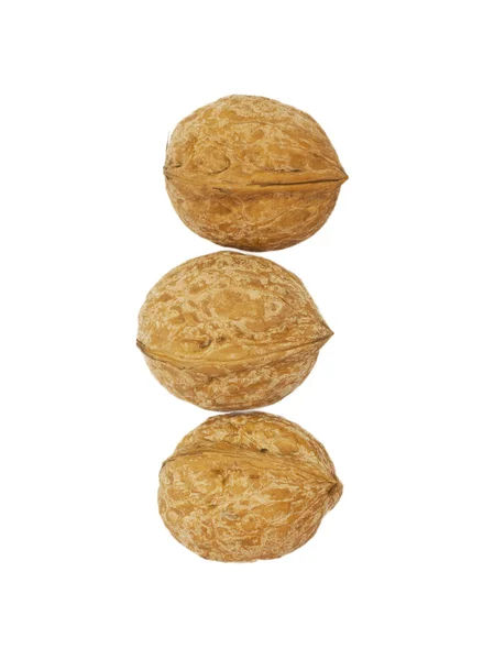 Tiga buah walnut circassian terisolasi pada warna putih — Stok Foto