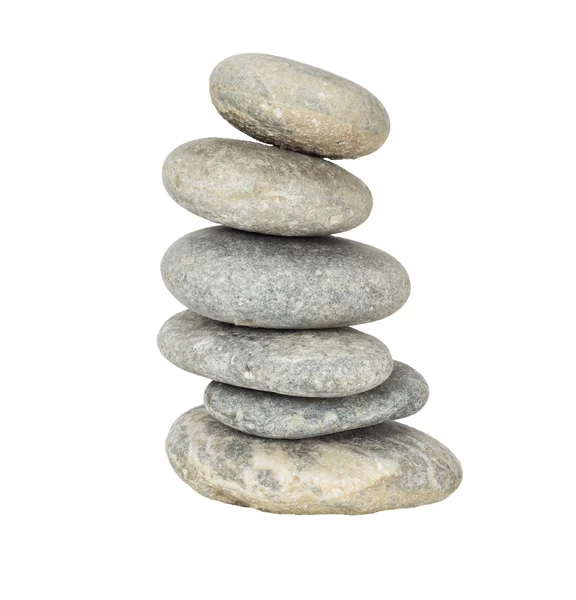En stack av något off-balanserad zen stenar isolerad på vit ba — Stockfoto
