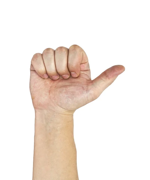 Mannenhand maken duimen omhoog geïsoleerd boven wit — Stockfoto