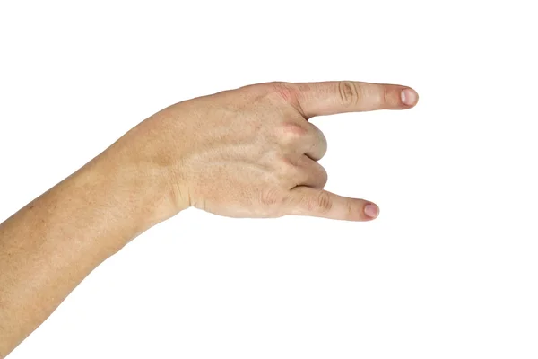 Die Hand eines Mannes, der das Rock "n" Roll-Zeichen gibt. — Stockfoto