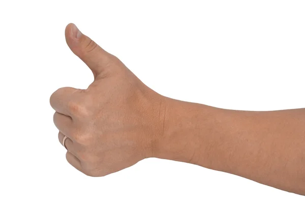 Męska dłoń sprawia, że kciuki są odizolowane od bieli — Zdjęcie stockowe