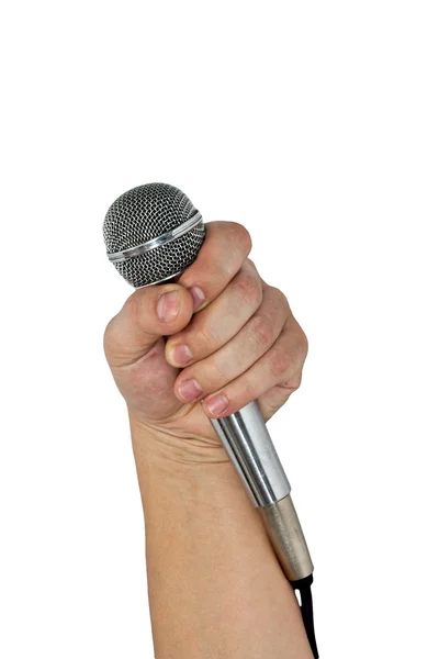 Mikrofon in der Hand isoliert auf weiß — Stockfoto
