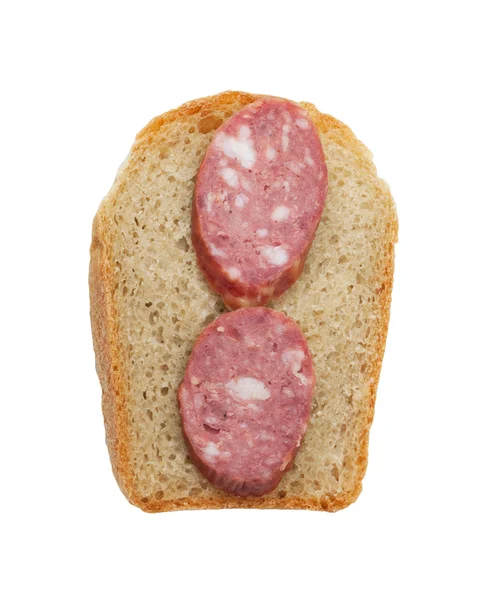Bröd med salami isolerad på vit bakgrund — Stockfoto