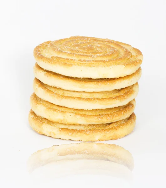 Flapjack chocolate chip cookie stack with one alone, isolated ov — Stock Photo, Image