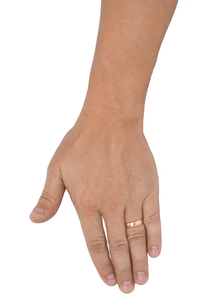 Pánská ruka dělá palce nahoru izolované přes bílou — Stock fotografie