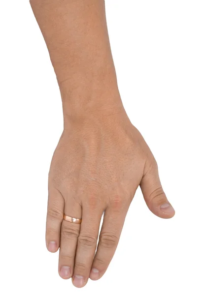 Чоловіча рука робить великі пальці вгору ізольовані над білим — стокове фото