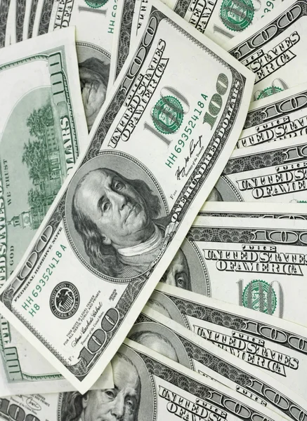 Antecedentes com dinheiro americano notas de cem dólares — Fotografia de Stock