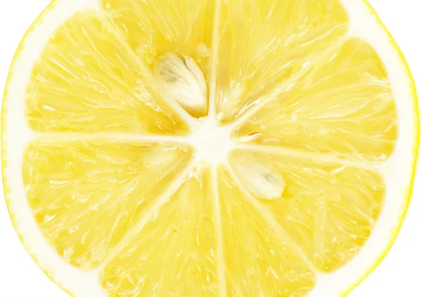 Single cross section of lemon. Isolated on white background. Clo — Stock Photo, Image