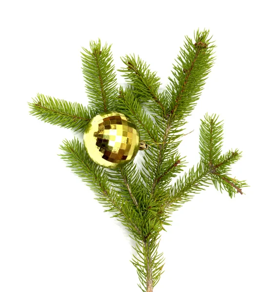 Χριστούγεννα δέντρο μπάλα κρέμονται σε έναν κλάδο χριστουγεννιάτικο δέντρο, απομονωμένη — Φωτογραφία Αρχείου