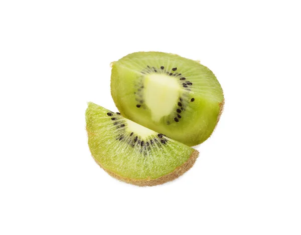 Uma fruta kiwi cortada em fatias para que as sementes sejam visíveis — Fotografia de Stock