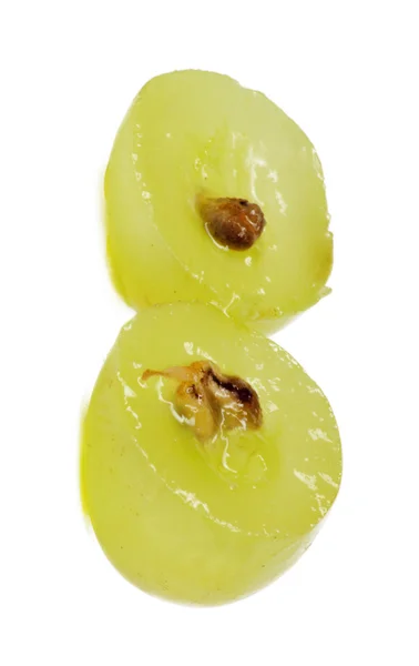 Translucent slice of green grape fruit, macro isolated on white — Stock Photo, Image