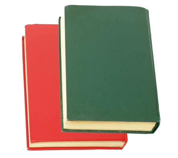 Livro verde e livro vermelho sobre fundo branco — Fotografia de Stock