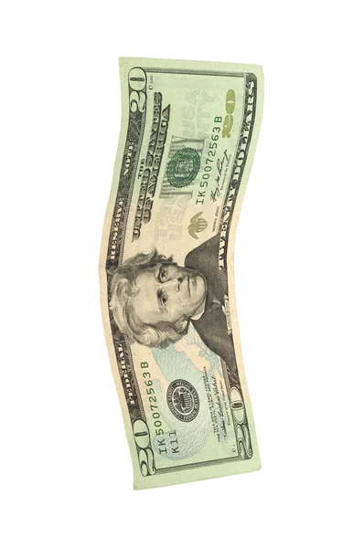 Dwadzieścia dolarów banknotów, na białym tle biały ze ścieżką przycinającą. — Zdjęcie stockowe