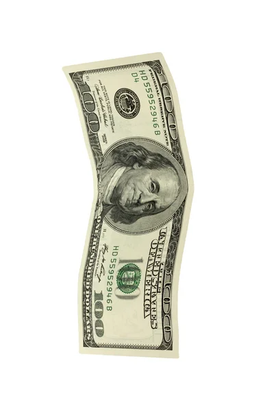 Banconota da cento dollari, isolata su bianco con percorso di ritaglio . — Foto Stock
