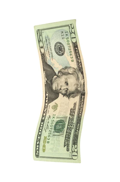 Zwanzig-Dollar-Banknote, isoliert auf weißem Papier mit Clip-Pfad. — Stockfoto