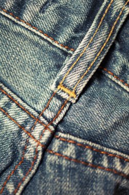 Mavi jeans doku dikiş detaylı ile closeup