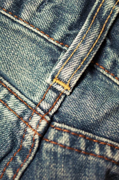 Closeup of blue jeans texture with stitch detail — Stock Photo, Image