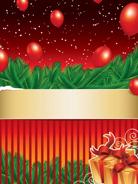 ゴールデン リボン付きクリスマス背景 — ストックベクタ