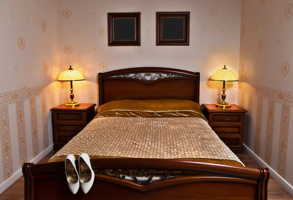 stock image Double bed in the hotel room