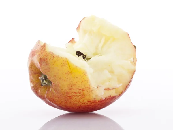 Meia maçã comido no fundo branco — Fotografia de Stock