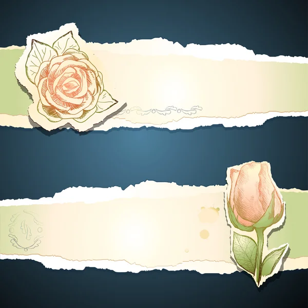 与玫瑰，复古横幅矢量 — 图库矢量图片