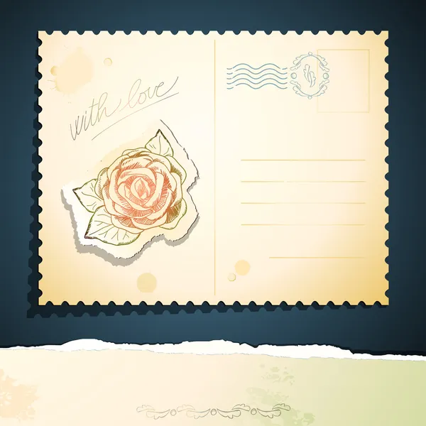 Вінтажна листівка з трояндою, вектор — стоковий вектор