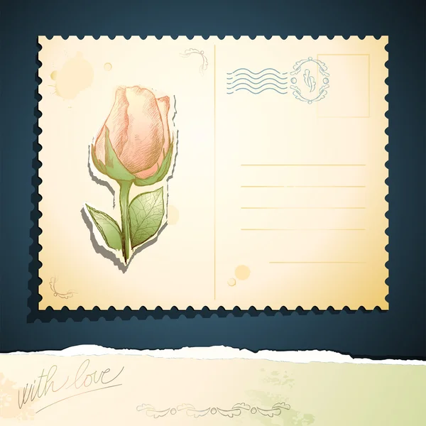 复古明信片与玫瑰、 矢量 — 图库矢量图片