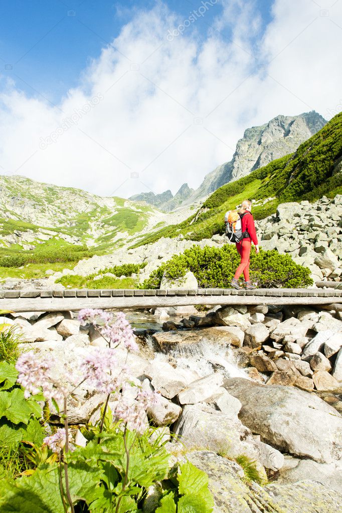 Woman backpacker in Great Cold Valley, Vysoke Tatry (High Tatras