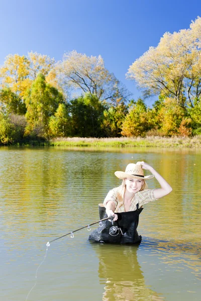 Mulher de pesca — Fotografia de Stock