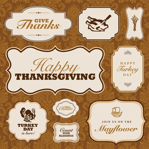 Ensemble de cadre vectoriel de Thanksgiving et modèle d'automne — Image vectorielle