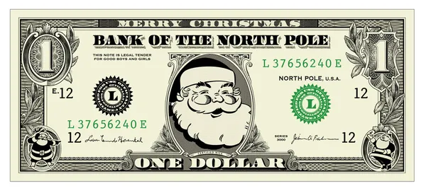 Noel Baba bir dolarlık banknot vektör — Stok Vektör