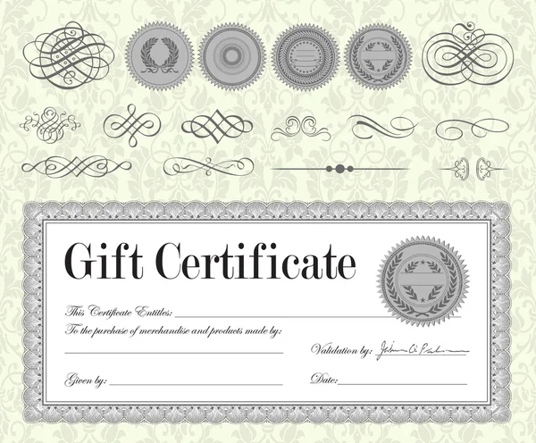 Certificato d'argento vettoriale e set di ornamenti — Vettoriale Stock