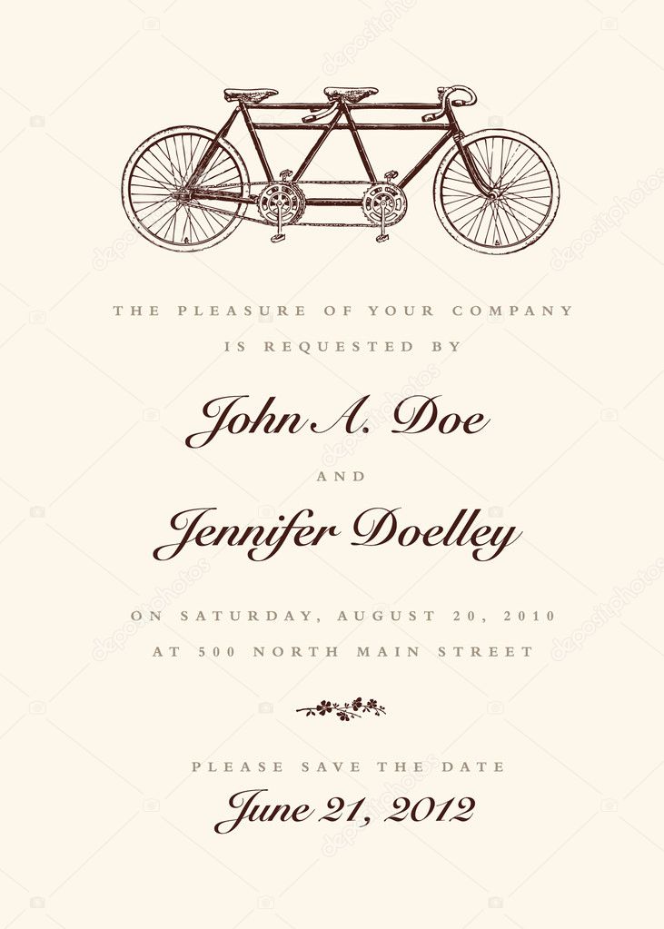 Vector Vintage Bicycle Wedding Invitation