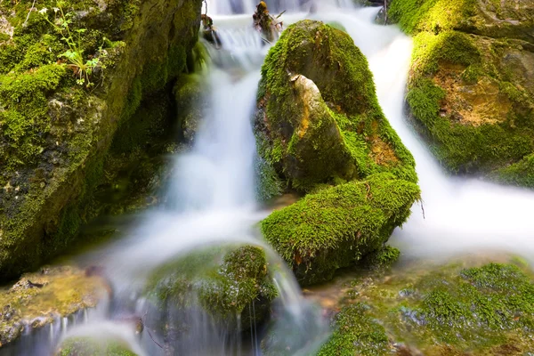 Green stones in mountain river — Stock Photo, Image