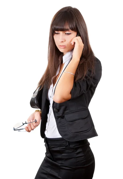 Young business woman speaking by mobile — Stock Photo, Image