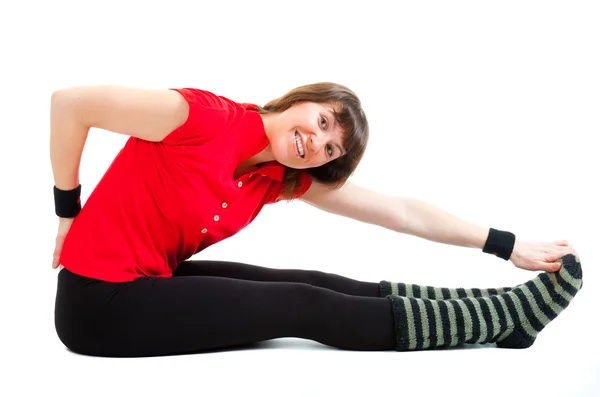 Šťastná mladá žena dělá fitness termíny — Stock fotografie