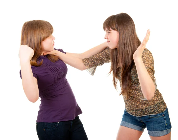 Combatendo meninas adolescentes isolado — Fotografia de Stock
