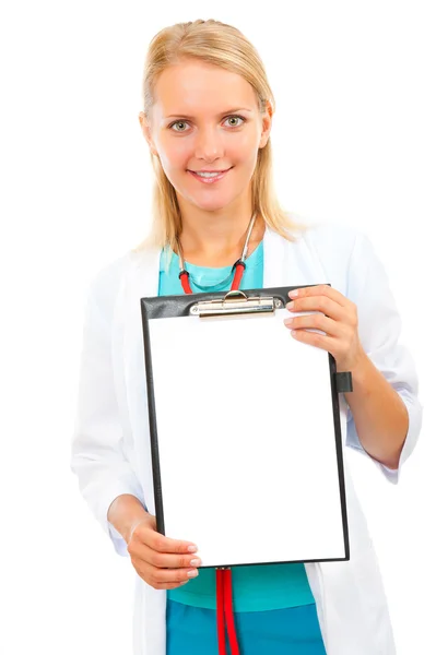 Doctor shows a file holder — Stock Photo, Image