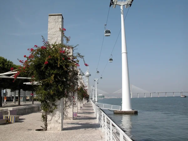 Cable car on the river shore — Stock Photo, Image
