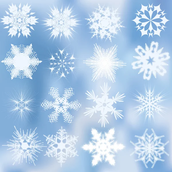 Conjunto de hermosos copos de nieve complejos — Vector de stock