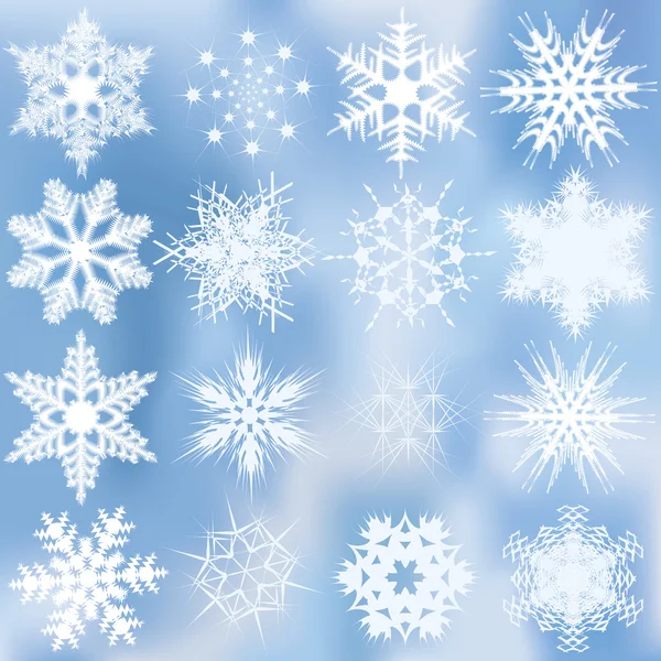Ensemble de beaux flocons de neige complexes — Image vectorielle