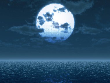 Ful moon over the sea. Vector illustration clipart