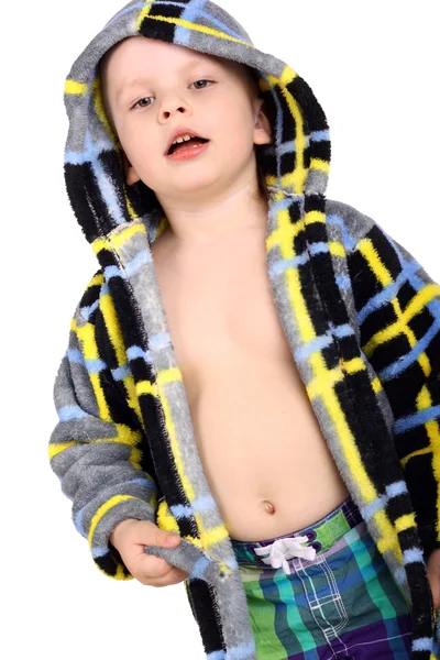 Cute baby in the bathrobe — Stock Photo, Image