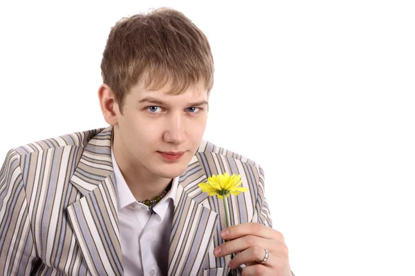 Chlap s květinou — Stock fotografie