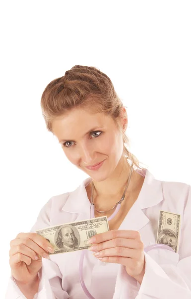 Doctor with dollars — Stock Photo, Image