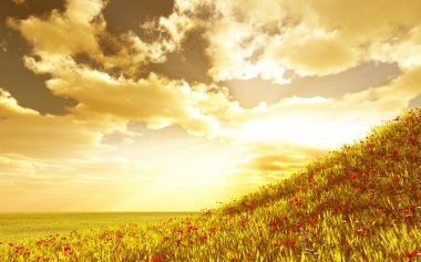 Wheat field with flowers clipart